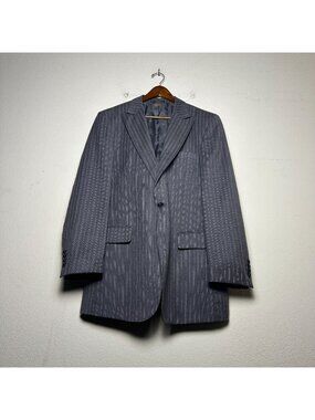Apollo King Grey Men 42L Blazer Coat Pinstripe Jacket Vest 2 Piece Suit Formal